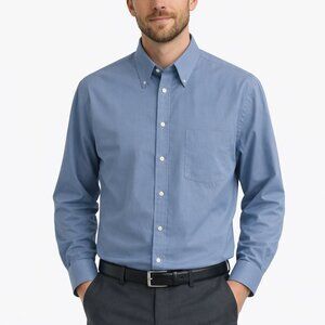 Stafford Mens Dress Shirt 16/34-35 Blue/Gray Broadcloth Cotton Blend Made in USA